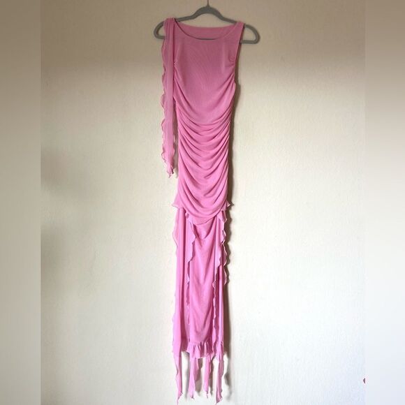 Lovers and Friends Vanessa Midi Pink Dress Gown Sheer Size S - Picture 5 of 10
